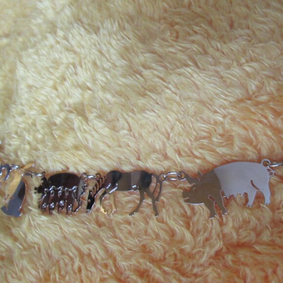 AMAZING-BARNYARD-NECKLACE-LINKS-PIG-HORSE-COW-SHEEP-GOLD-WILD BRYDE-UNIQUE! - Picture 11 of 13